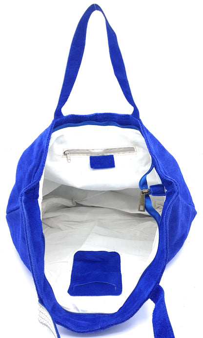 Kaya tote bag in sequinned suede leather ~ Royal blue