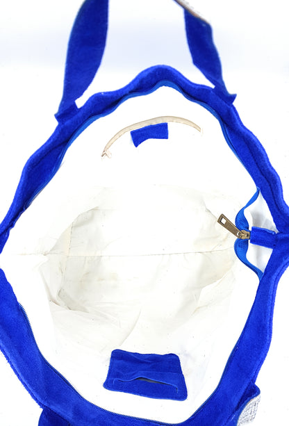 Kaya tote bag in sequinned suede leather ~ Royal blue