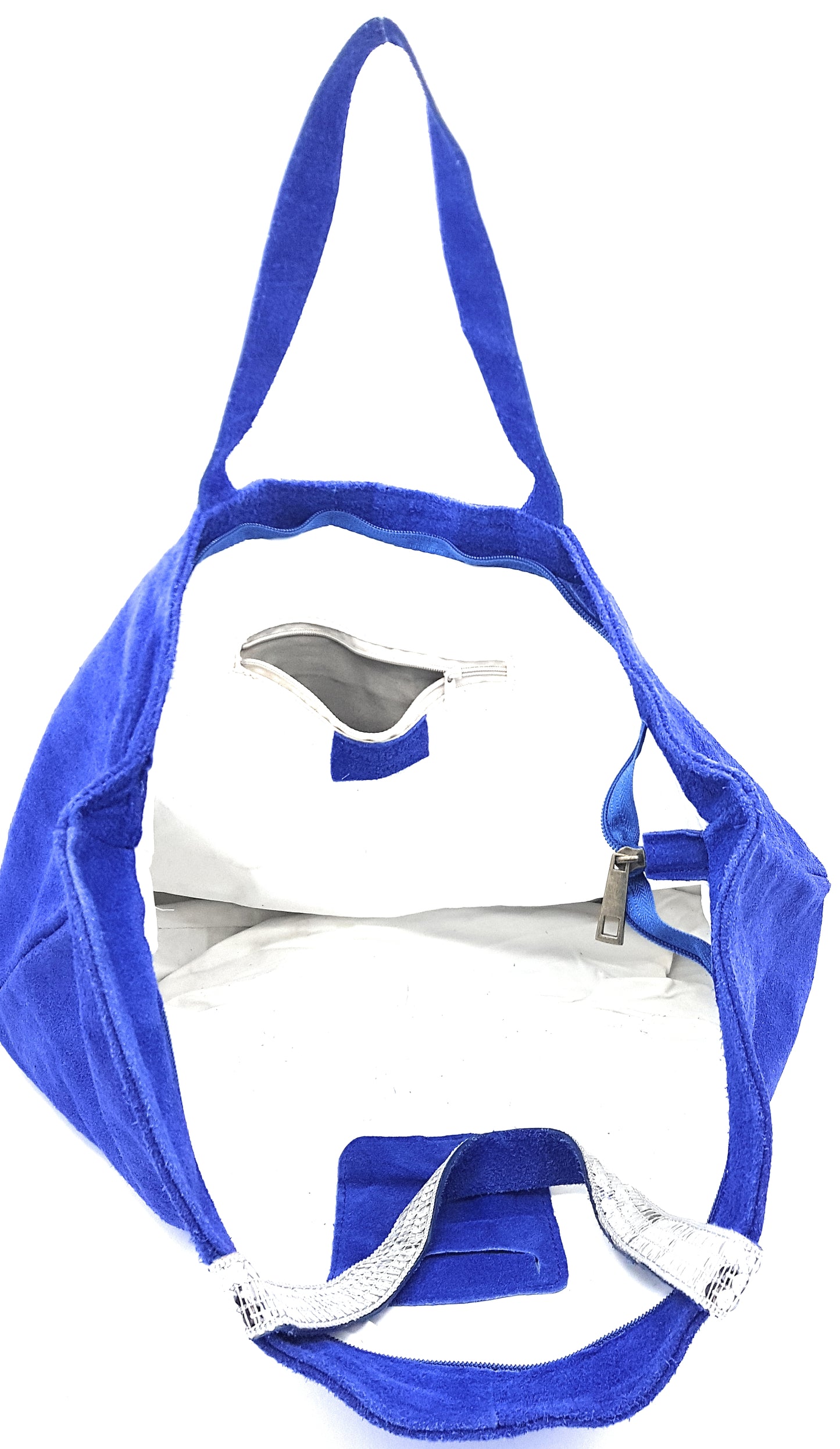 Kaya tote bag in sequinned suede leather ~ Royal blue