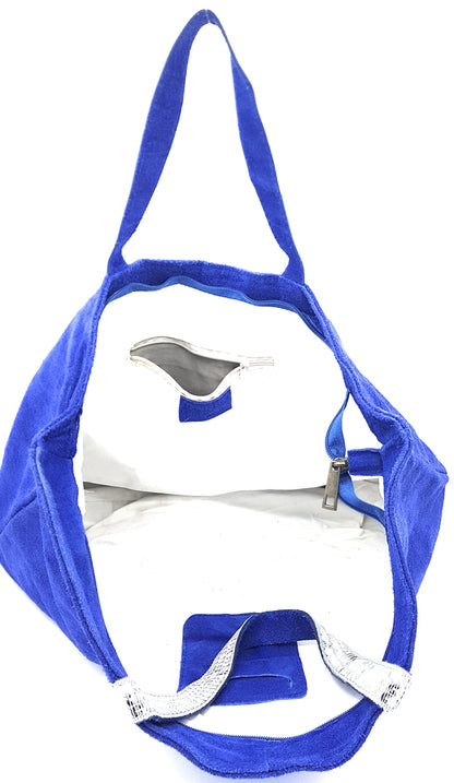 Kaya tote bag in sequinned suede leather ~ Royal blue