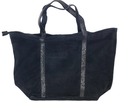 Kaya Suede Leather Sequin Tote Bag ~ Black