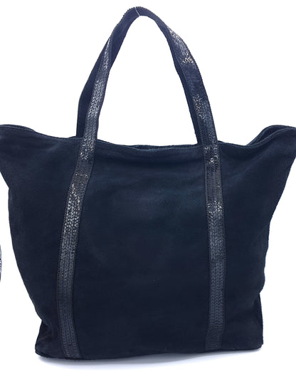Kaya Suede Leather Sequin Tote Bag ~ Black