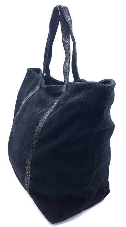 Kaya Suede Leather Sequin Tote Bag ~ Black