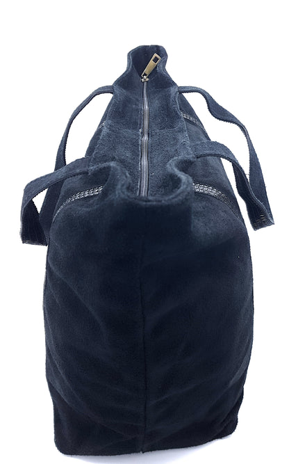 Kaya Suede Leather Sequin Tote Bag ~ Black