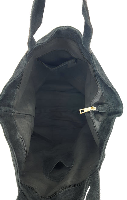 Kaya Suede Leather Sequin Tote Bag ~ Black