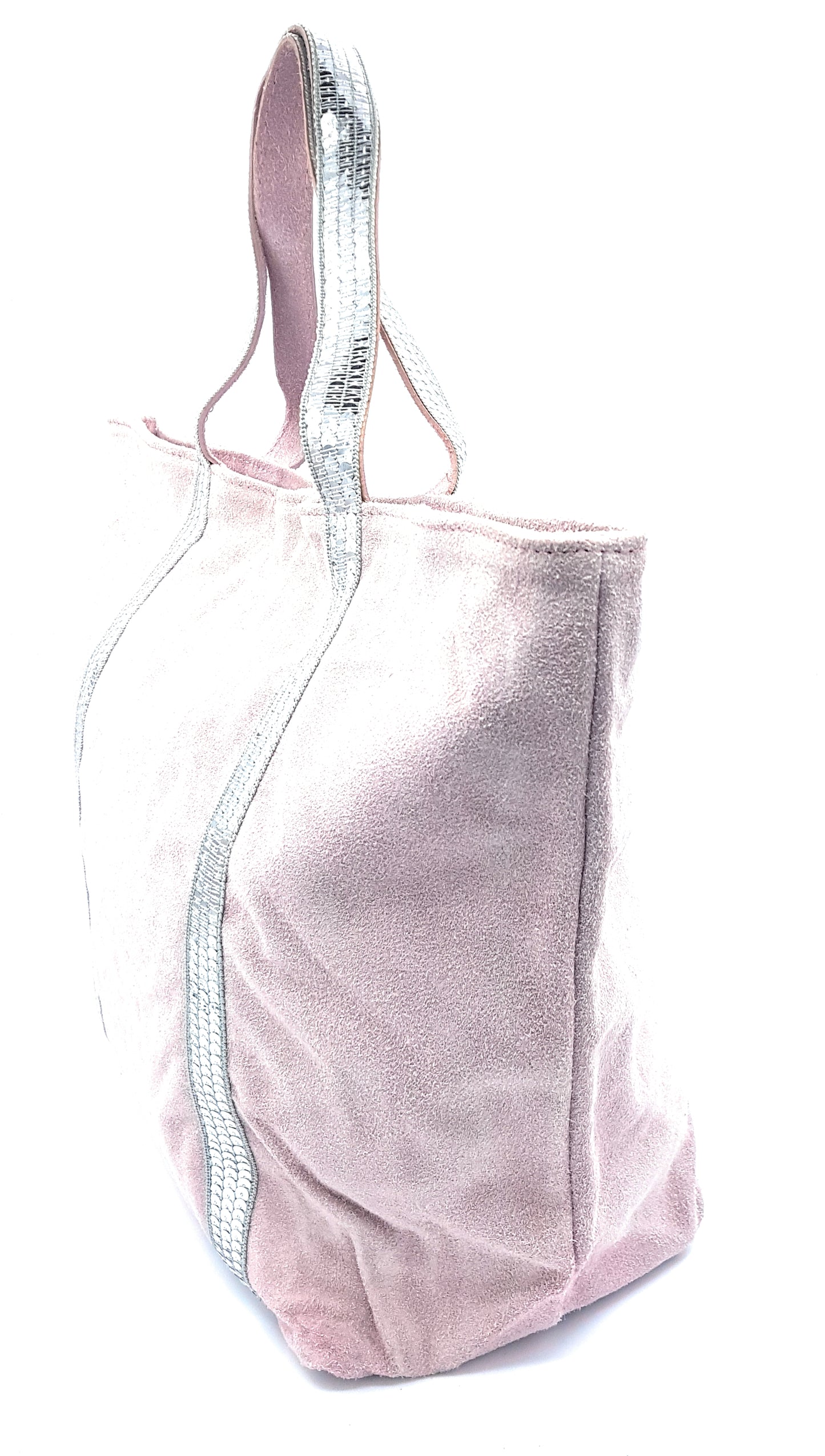 Kaya Suede Leather Sequin Tote Bag ~ Pale Pink
