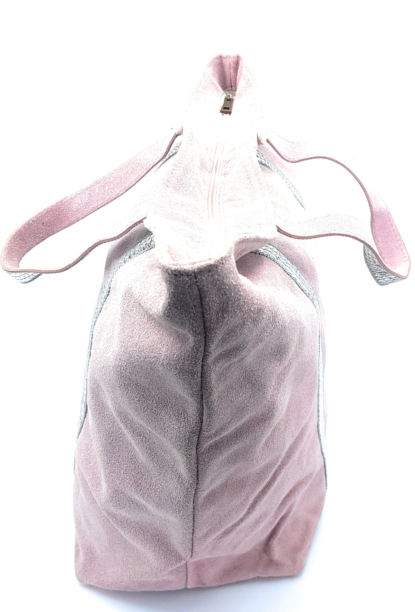 Kaya Suede Leather Sequin Tote Bag ~ Pale Pink
