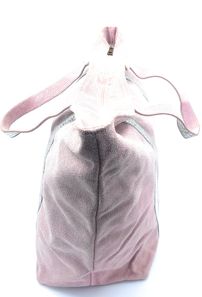 Kaya Suede Leather Sequin Tote Bag ~ Pale Pink