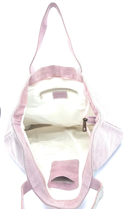 Kaya Suede Leather Sequin Tote Bag ~ Pale Pink