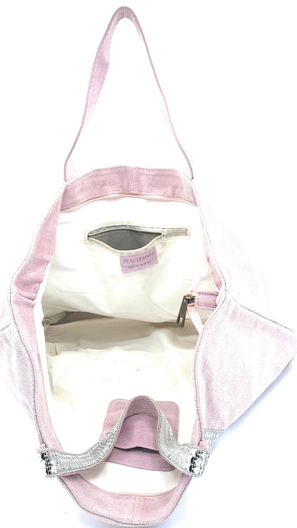 Kaya Suede Leather Sequin Tote Bag ~ Pale Pink