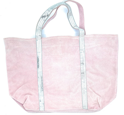 Kaya Suede Leather Sequin Tote Bag ~ Pale Pink