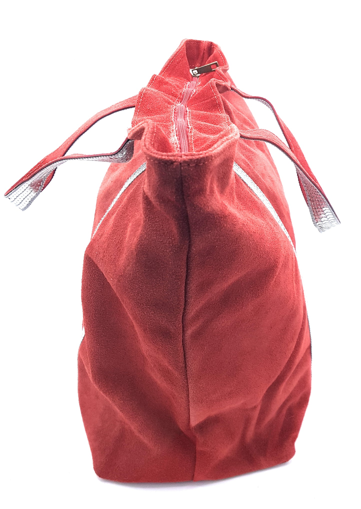 Kaya Suede Leather Sequin Tote Bag ~ Red