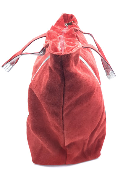 Kaya Suede Leather Sequin Tote Bag ~ Red