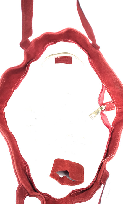 Kaya Suede Leather Sequin Tote Bag ~ Red