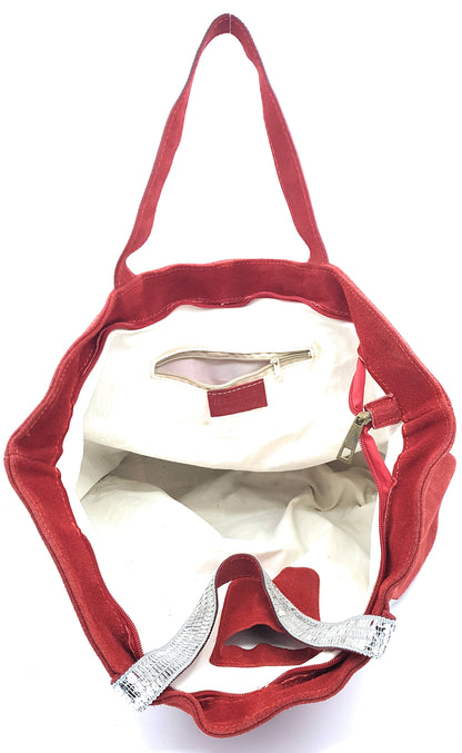 Kaya Suede Leather Sequin Tote Bag ~ Red