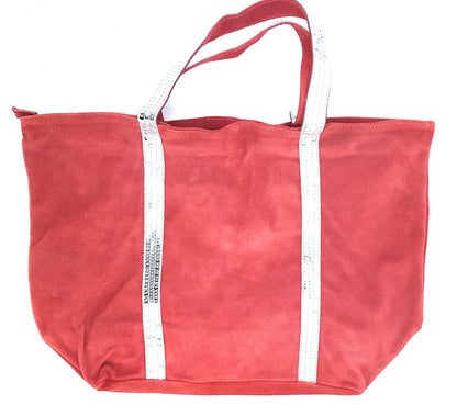 Kaya Suede Leather Sequin Tote Bag ~ Red