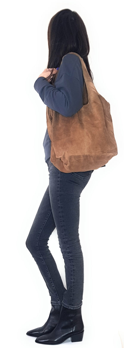 Nirvelli Suede Leather Shopper Bag ~ Taupe Brown