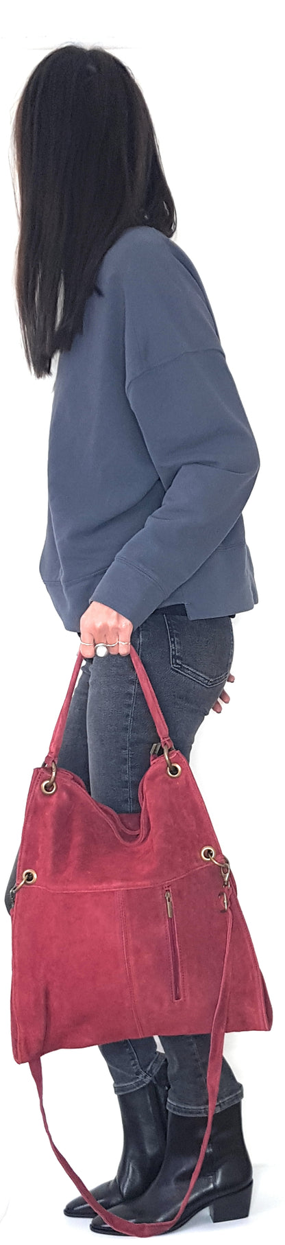 Talasi Suede Leather Messenger Bag ~ Bordeaux