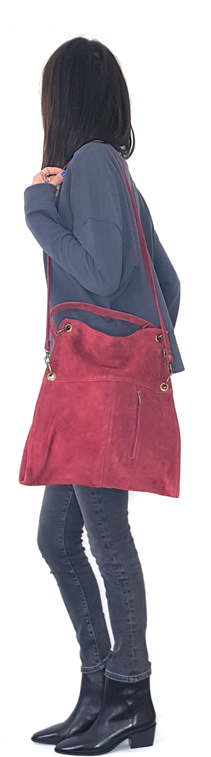 Talasi Suede Leather Messenger Bag ~ Bordeaux