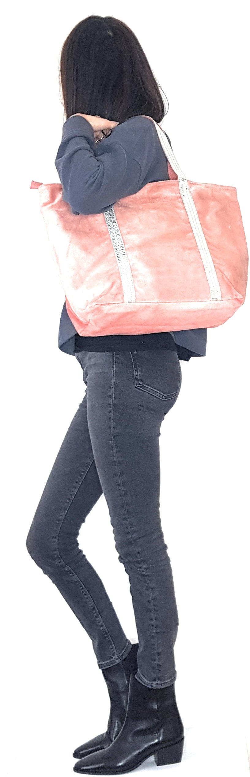 Kaya Suede Leather Sequin Tote Bag ~ Coral