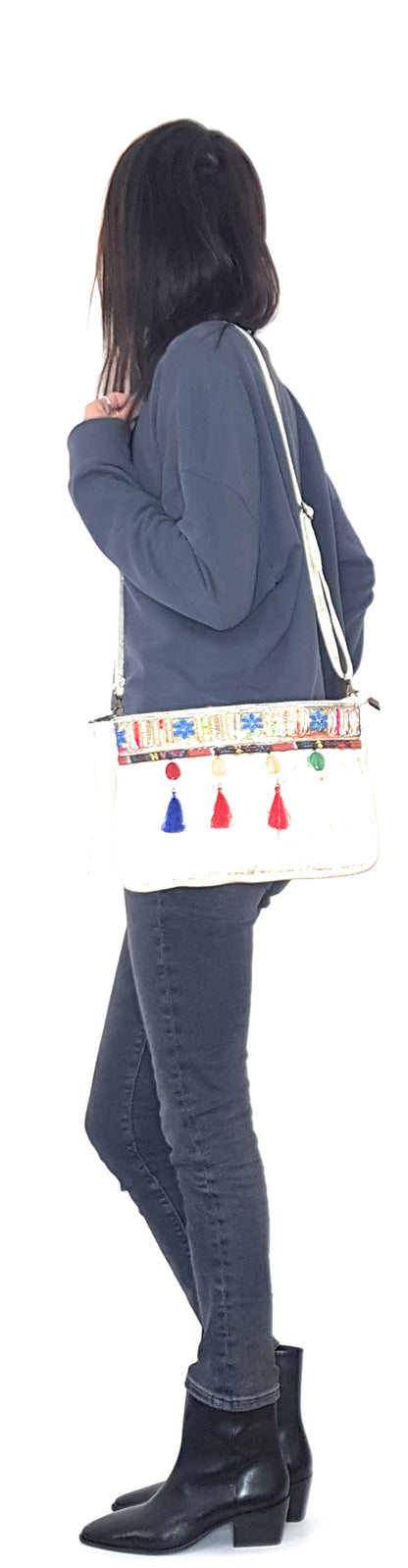 Cherokee Iridescent Leather Clutch Bag with Embroidery and Beads ~ Gold