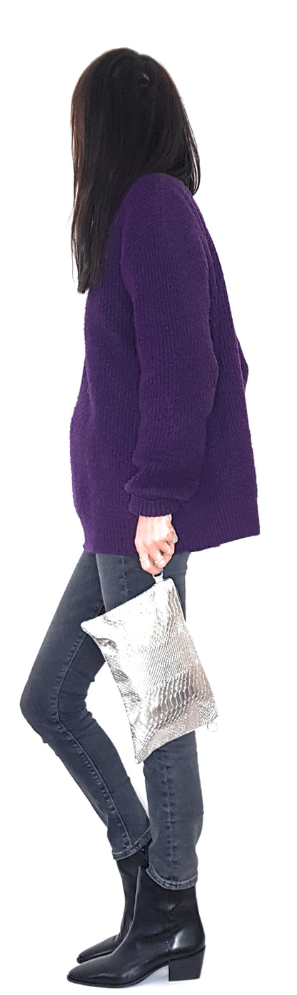 Sac pochette Snake en cuir irisé ~ Argenté