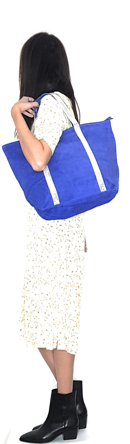 Kaya tote bag in sequinned suede leather ~ Royal blue