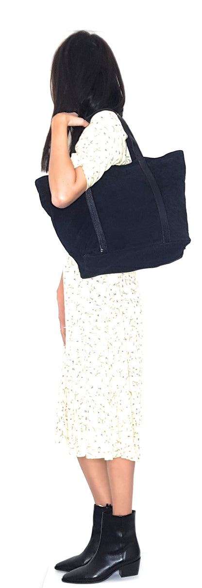 Kaya Suede Leather Sequin Tote Bag ~ Black