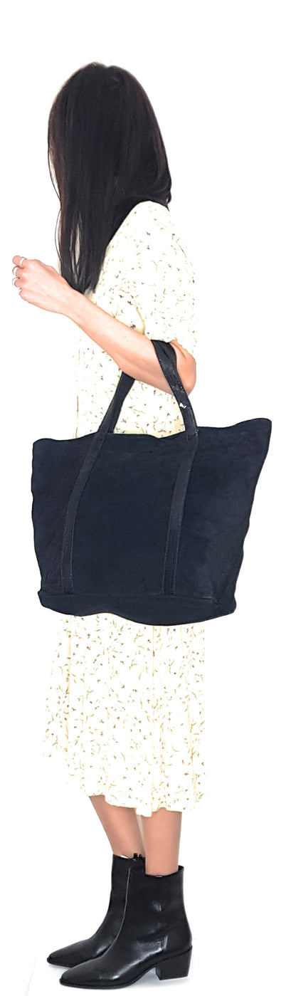 Kaya Suede Leather Sequin Tote Bag ~ Black