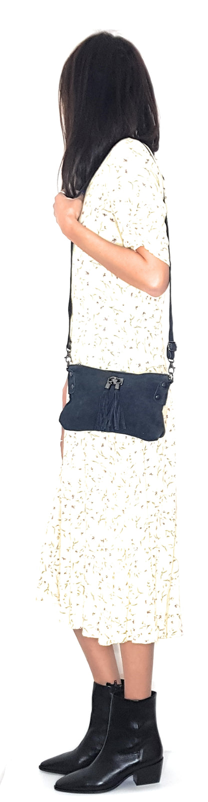 Winona Suede Leather Clutch Bag ~ Black