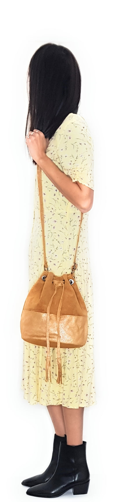 Kishi Iridescent Suede Leather Purse ~ Camel