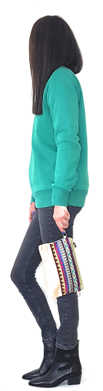 Namata Suede Leather Clutch Bag with Embroidery ~ Beige