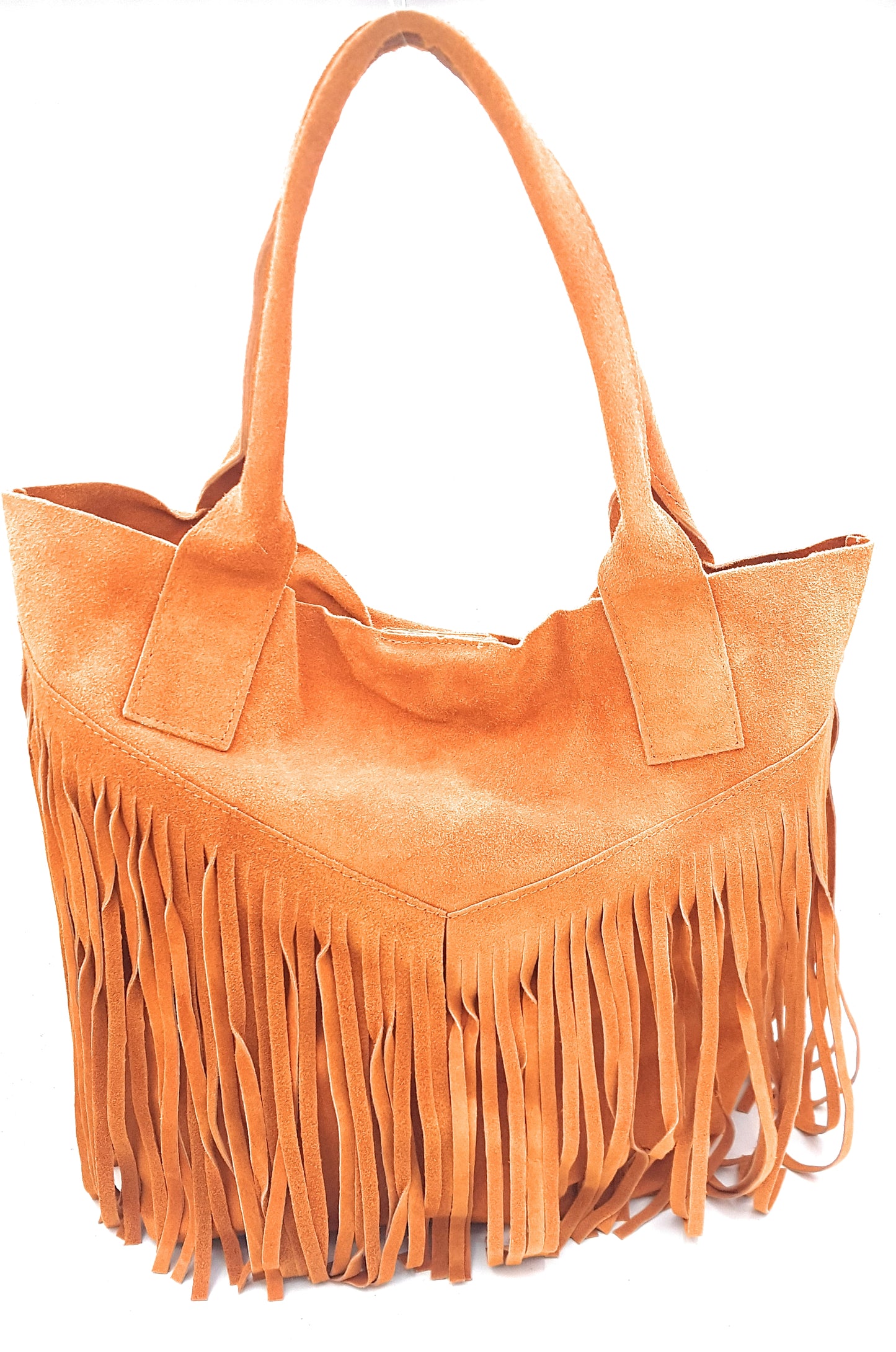 Naya Fringed Suede Shopper Bag ~ Orange 