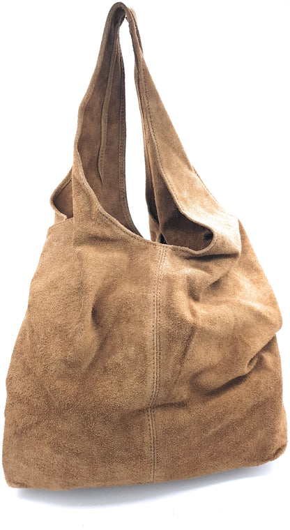 Nirvelli Suede Leather Shopper Bag ~ Taupe Brown