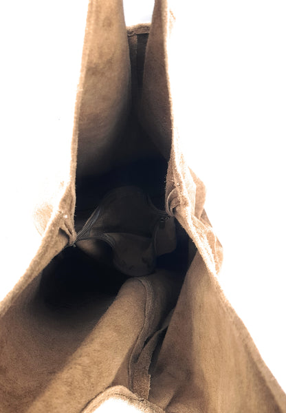 Nirvelli Suede Leather Shopper Bag ~ Taupe Brown
