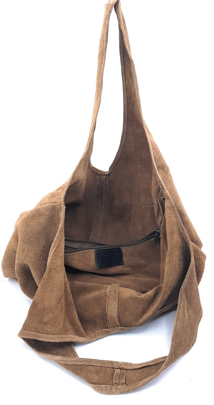 Nirvelli Suede Leather Shopper Bag ~ Taupe Brown