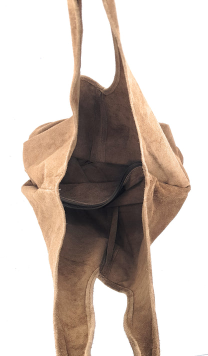 Nirvelli Suede Leather Shopper Bag ~ Taupe Brown
