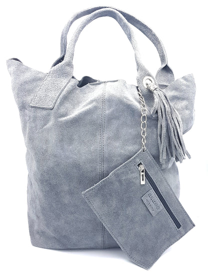 Aiyana Suede Leather Shopper Bag ~ Grey