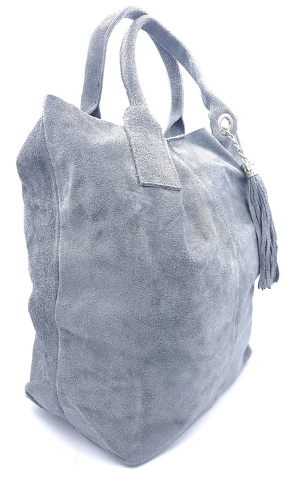 Aiyana Suede Leather Shopper Bag ~ Grey