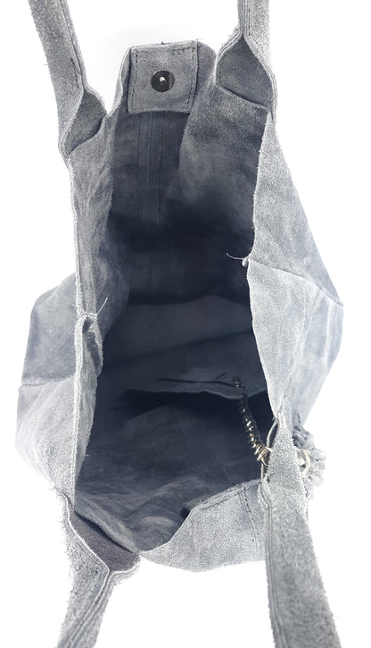 Aiyana Suede Leather Shopper Bag ~ Grey
