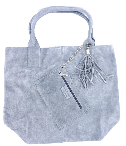 Aiyana Suede Leather Shopper Bag ~ Grey