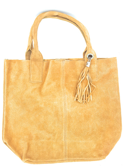 Aiyana Suede Leather Shopper Bag ~ Sand