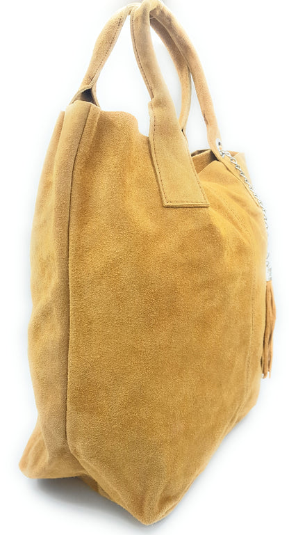 Aiyana Suede Leather Shopper Bag ~ Sand