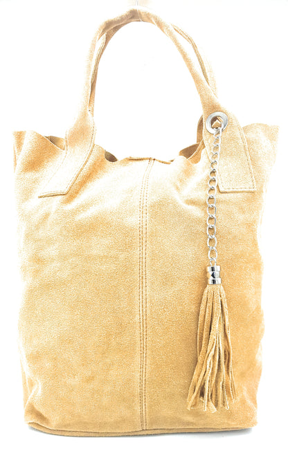 Aiyana Suede Leather Shopper Bag ~ Sand