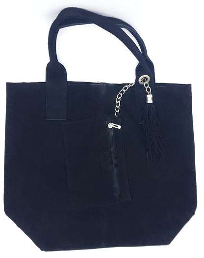 Aiyana Suede Leather Shopper Bag ~ Black