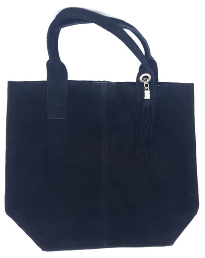 Aiyana Suede Leather Shopper Bag ~ Black