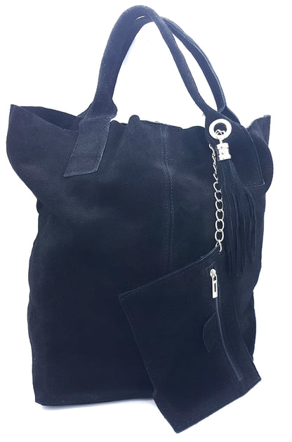 Aiyana Suede Leather Shopper Bag ~ Black