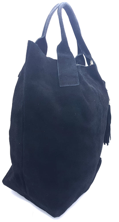 Aiyana Suede Leather Shopper Bag ~ Black