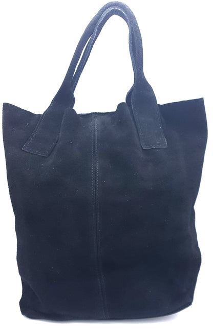 Aiyana Suede Leather Shopper Bag ~ Black