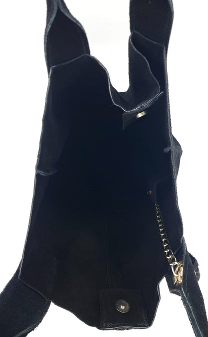 Aiyana Suede Leather Shopper Bag ~ Black
